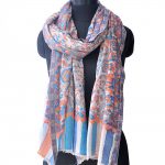 ORANGE AND TURQUOISE FLORAL PURE PASHMINA SHAWL