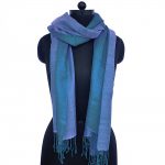 BLUE GREEN SILK PASHMINA SHAWL