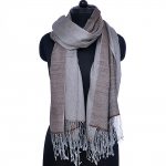 BROWN AND SILVER SILK PASHMINA SHAWL