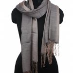 BISQUE WITH LIGHT SLATE GREY SILK PASHMINA SHAWL
