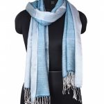 WHITE WITH BABY BLUE SILK PASHMINA SHAWL