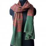 GREEN WITH RUST STRIPES PASHMINA CHECKS