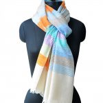 WHITE MULTICOLOR STRIPES PASHMINA CHECKS
