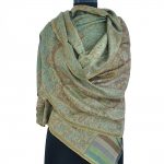 FLORAL PALE GREEN WITH BROWN PASHMINA JAMAWAR SHAWL