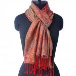 RED WITH FLORAL DESIGNS SILK STOLE