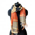 BAIZE WITH SCARLET ORANGE RAW SILK SCARVES