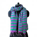 VIOLET GREEN STRIPES RAW SILK SCARVES